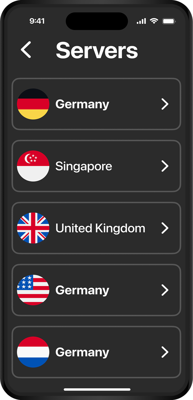 Server selection screen