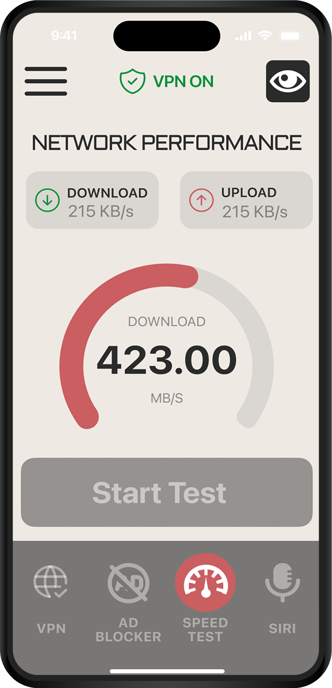 Speed test screen